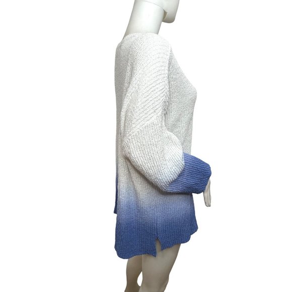 Adyson Parker Sweater Tunic Top 2X White Blue Ombré Ribbed Knit Round Neck - Picture 2 of 11